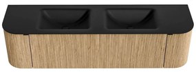 Mondiaz Kurve 170cm badmeubel ronding links/rechts oak met 1 lade en 2 deuren en wastafel cloud dubbel 2 kraangaten urban