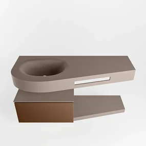Mondiaz Riva badmeubel 120cm Rust met 1 lade en wastafel links 1 kraangat Smoke