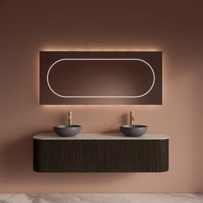 Gliss Design Alluro badmeubel ribbelfront met ronding links/rechts 160cm charcoal en wit marmer toppaneel