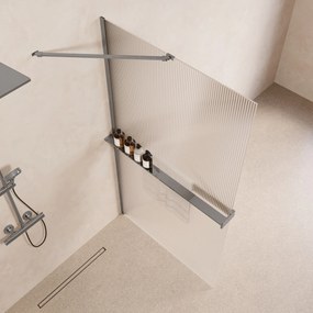 Saniclear Oblique inloopdouche 90cm met handdoekhouder en ribbelglas chroom