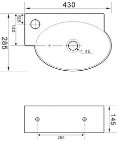 Sapho Ribera keramische wastafel 43x28,5x15cm met kraangat links