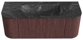 Mondiaz Kurve-dlux 120cm badmeubel ronding links/rechts ruby met 1 lade en 2 deuren en wastafel big small midden zonder kraangat lava