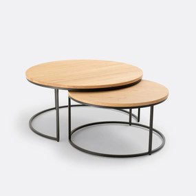 Set van 2 grote nesting salontafels, eiken blad, HIBA