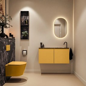 Mondiaz Ture DLux toiletmeubel 100cm ocher met wastafel lava rechts met kraangat