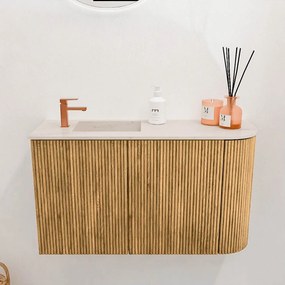 Mondiaz Joya DLux 70cm toiletmeubel ronding rechts oak met wastafel faye links 1 kraangat meli