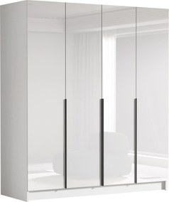 Kledingkast Atlanta 176, Wit, Glanzend wit, Zwart, 215x200x58cm, 164.5 kg, Kledingkast deuren: Met scharnieren