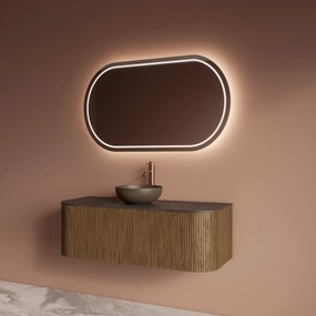 Gliss Design Alluro badmeubel ribbelfront met ronding links/rechts 120cm castle brown en zwart leisteen toppaneel