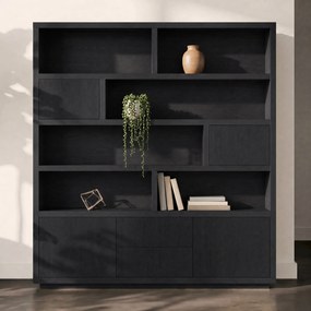 Vakkenkast Zwart Eiken 200 Cm - 200x42x220cm.