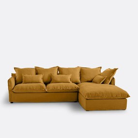 4-zits hoekbank met afneembare hoezen, omvormbaar, in gekreukt linnen, Odna