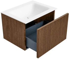 Mondiaz Kurve 60cm badmeubel walnut met 1 lade en wastafel cloud midden 1 kraangat