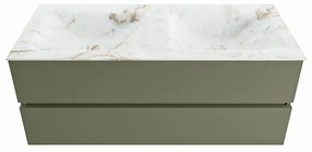 Mondiaz Vica DLux badmeubel 120cm army 2 lades met wastafel frappe dubbel 2 kraangaten