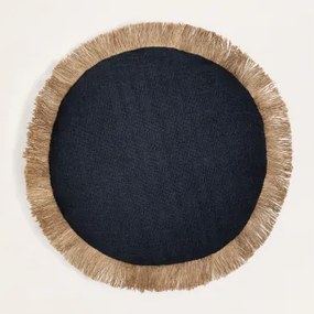 Rond Katoenen Kussen (ø40 Cm) Paraiba Zwart - Beige – Linnen - Sklum