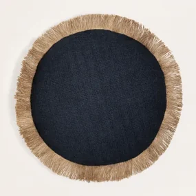 Rond Katoenen Kussen (ø40 Cm) Paraiba Zwart - Beige – Linnen - Sklum