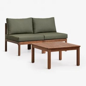 Tuinset Met 2-delige Modulaire Bank En Salontafel Van Acaciahout Branson Intens Olijfgroen - Donker Acaciabruin - Sklum