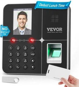 VEVOR Tijdklok Tijdregistratieapparaat voor medewerkers met gezichtsherkenning, vingerafdruk, RFID-kaarten en pincode in één, zelfstandige biometrische tijdklok Check-in tijdklok