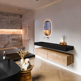 Zaro Alan badmeubel 170cm washed oak 2 lades met vrijhangende wastafel cloud links zonder kraangat urban