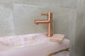 Saniclear Pink Onyx fonteinset met rechte kraan in geborsteld koper