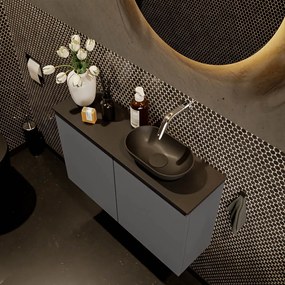 Mondiaz Fowy toiletmeubel 80cm dark grey met zwarte waskom rechts zonder kraangat