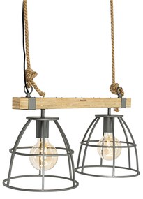 Industriële hanglamp antraciet met hout 2-lichts - Arthur Industriele / Industrie / Industrial E27 Binnenverlichting Lamp