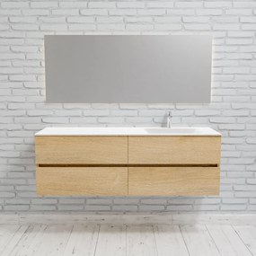 Zaro Valencia Solid Surface badmeubel 150cm licht eiken 1 kraangat spoelbak rechts met 4 lades