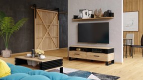 GOKEE RTV-145 Eiken Craft Goud/Zwart mat - MODERNE KAST VOOR ONDER DE TELEVISIE MET LAMELLEN