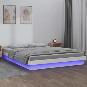 vidaXL Bedframe LED massief hout wit 180x200 cm 6FT Super King