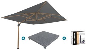 4-Seasons zweefparasol Hacienda 300 x 400 - Woodlook/Charcoal met voet en hoes