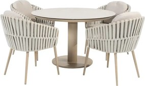 Taste by 4 Seasons Eva tuinset latte met Sarah tafel met geprint keramisch tafelblad Ø 120 cm SALE Tuinset   beige weerbestendig