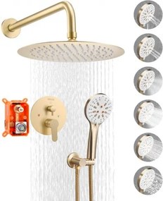 VEVOR Douchekraan Regendouchesysteem voor Badkamer Douchesysteem met 254 mm Ronde Regendouchekop &amp; Handdouche, Wandgemonteerde Badkamerkranen met Messing Klep &amp; Afwerkingsset, Geborsteld Goud