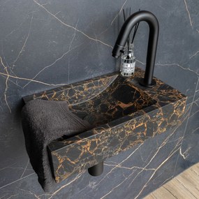 Saniclear Athens Portoro Gold fonteinset met gebogen kraan in mat zwart