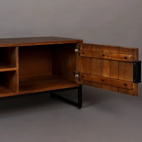 Mangohout Tv-meubel Met Ribbels - 140x40x45cm.