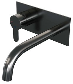 Brauer Gunmetal Edition ColdStart wastafelkraan inbouw gebogen uitloop met achterplaat model D2 gunmetal geborsteld PVD