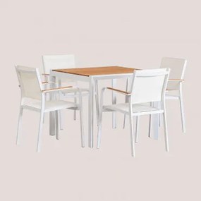 Set Van Een Vierkante Tafel 90x90 Cm Van Archer Classic Eucalyptus Hout En 4 Stapelbare Tuinstoelen Van Aluminium Archer Gardenia Wit - Sklum