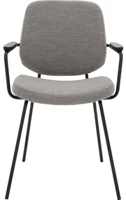 Goossens Eetkamerstoel Hjalmar grijs stof met armleuning, modern design
