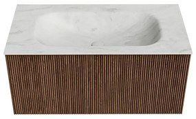 Mondiaz Kurve-dlux 90cm badmeubel walnut met 1 lade en wastafel big small midden zonder kraangat opalo