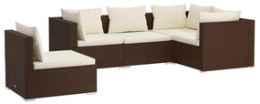 vidaXL 5-delige Loungeset met kussens poly rattan bruin