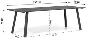 Dining Tuintafel rechthoekig 230 x 90 cm Aluminium Grijs Villagio