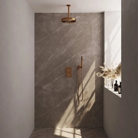 Brauer Stripe inbouw regendouche met 25cm hoofddouche, plafondarm en staafhanddouche set 15 koper geborsteld PVD