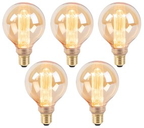 Set van 5 LED lamp G95 E27 5W 1800K amber 3-staps dimbaar