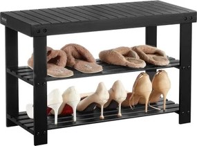 VEVOR Schoenenrekbank (703 x 288 x 451 mm), Halbank van bamboe, 3-laags schoenenrek (draagvermogen 130 kg), voor voordeur, hal, woonkamer, slaapkamer, zwart