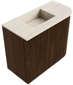 Mondiaz Joya DLux 50cm toiletmeubel ronding rechts walnut met wastafel faye links zonder kraangat meli