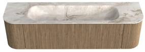 Mondiaz Kurve-dlux 170cm badmeubel ronding links/rechts dusk met 1 lade en 2 deuren en wastafel big large midden zonder kraangat frappe