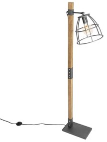 Industriële vloerlamp donkergrijs met hout - Arthur