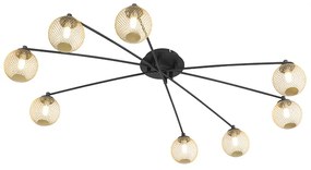 Moderne plafondlamp zwart met goud 8-lichts - Athens Wire