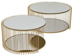 Kare Design Wire Double Ronde Salontafel Set Goud Met Glasplaat - 69.5 X 69.5cm.