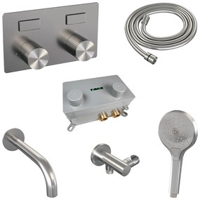 Brauer Stripe inbouw badkraan met drukknoppen en 3 standen handdouche RVS geborsteld PVD