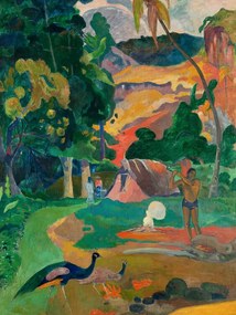 Kunstreproductie Landscape with Peacocks (Vintage Tahitian Landscape) - Paul Gauguin