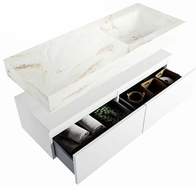 Mondiaz Alan DLux badmeubel 120cm talc 2 lades met wastafel frappe rechts 1 kraangat