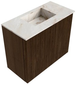 Mondiaz Joya DLux 50cm toiletmeubel walnut met wastafel faye midden zonder kraangat frappe