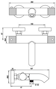 Brauer Chrome Carving thermostatische badkraan met wandhouder en 3 standen handdouche chroom